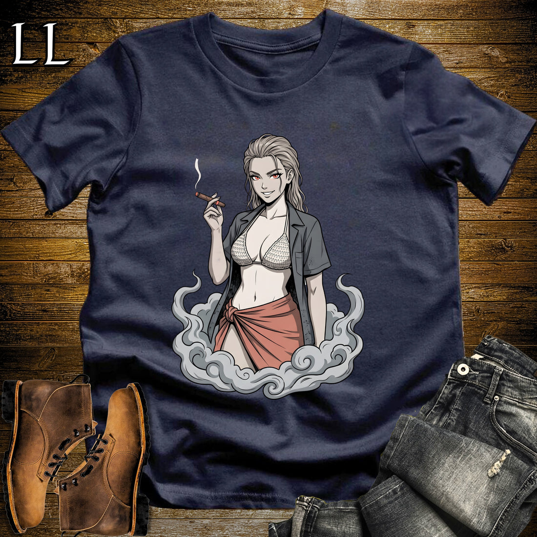 Ceniza's Smoke Break Cigar Girl T-Shirt Navy | Cigar Pin-Up Girl Tee