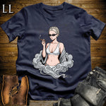 Perla's Smoke Break Cigar Girl T-Shirt Navy | Cigar Pin-Up Girl Tee