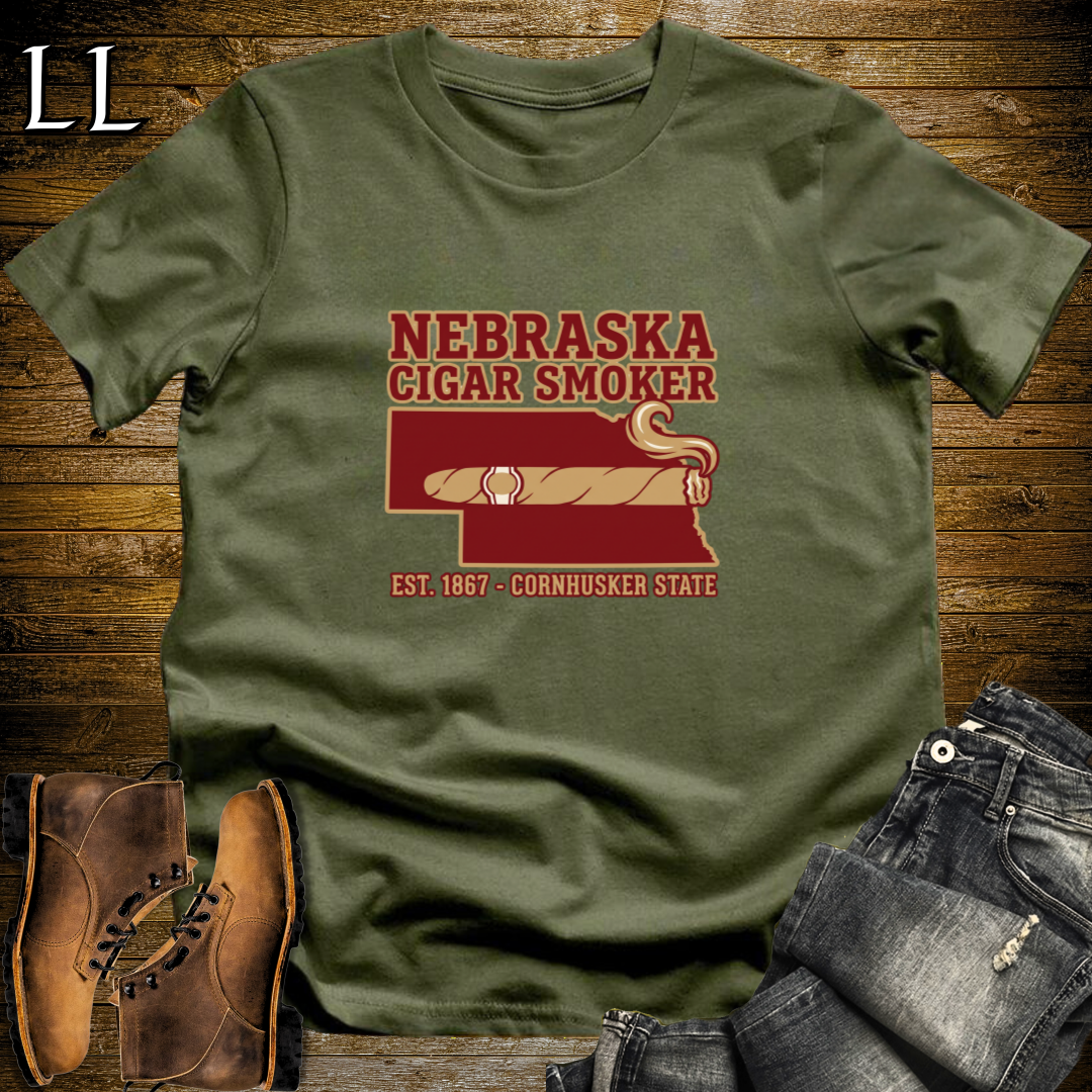 Nebraska Cigar Smoker T-Shirt Military Green | State Cigar Shirt