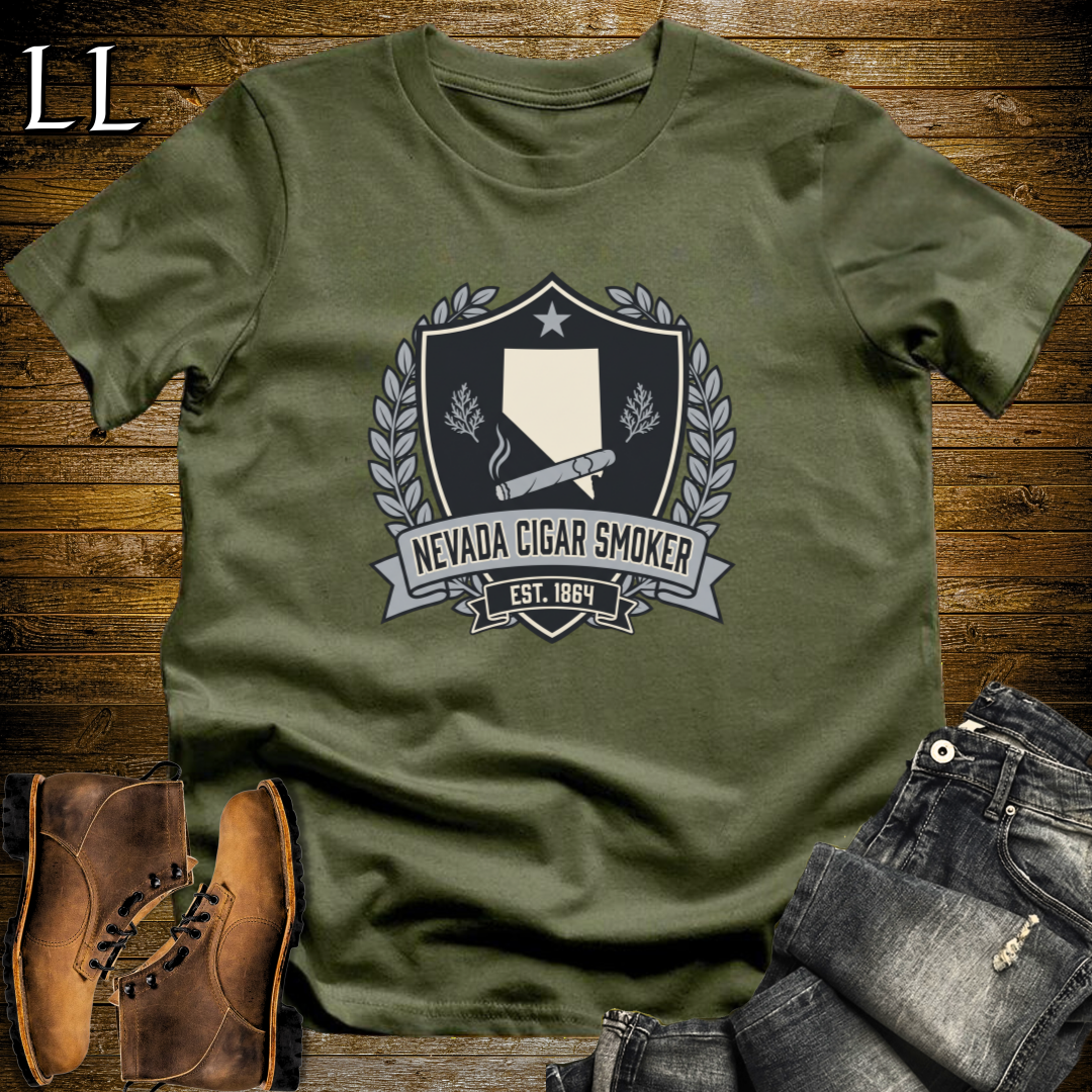 Nevada Cigar Smoker Shield T-Shirt Military Green | State Cigar Crest Shirt