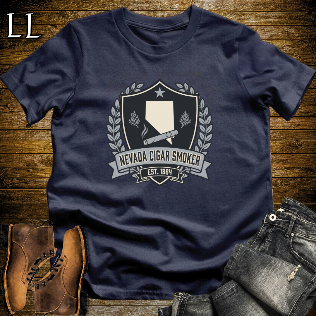 Nevada Cigar Smoker Shield T-Shirt Navy | State Cigar Crest Shirt