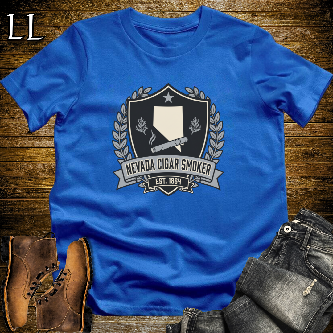 Nevada Cigar Smoker Shield T-Shirt Royal Blue | State Cigar Crest Shirt