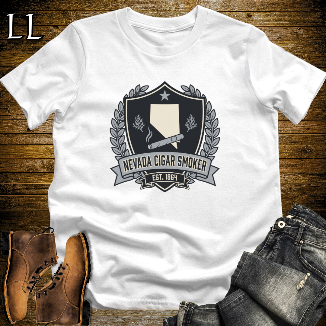 Nevada Cigar Smoker Shield T-Shirt White | State Cigar Crest Shirt