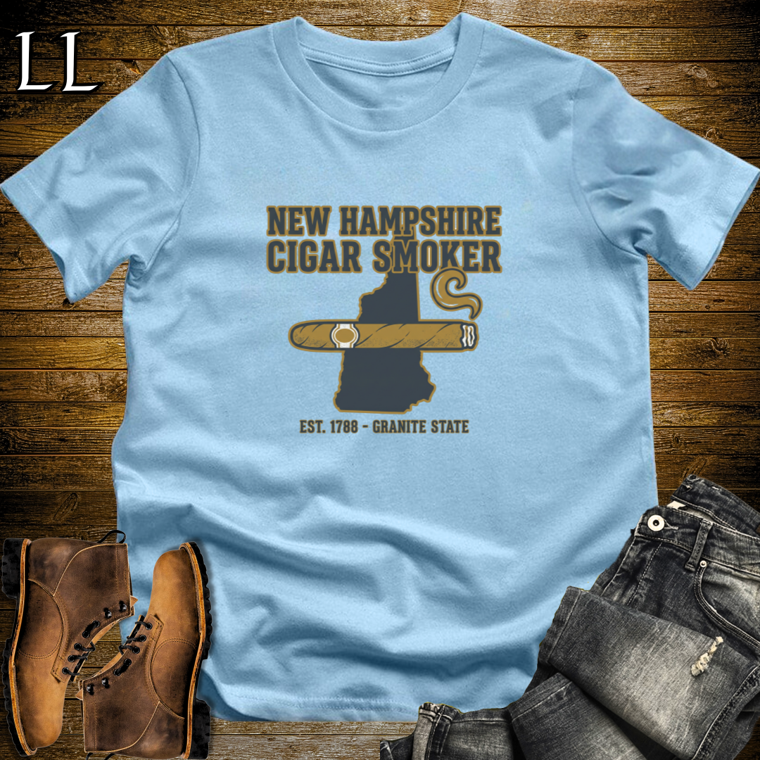 New Hampshire Cigar Smoker T-Shirt Light Blue | Live Free Cigar Smoker Tee