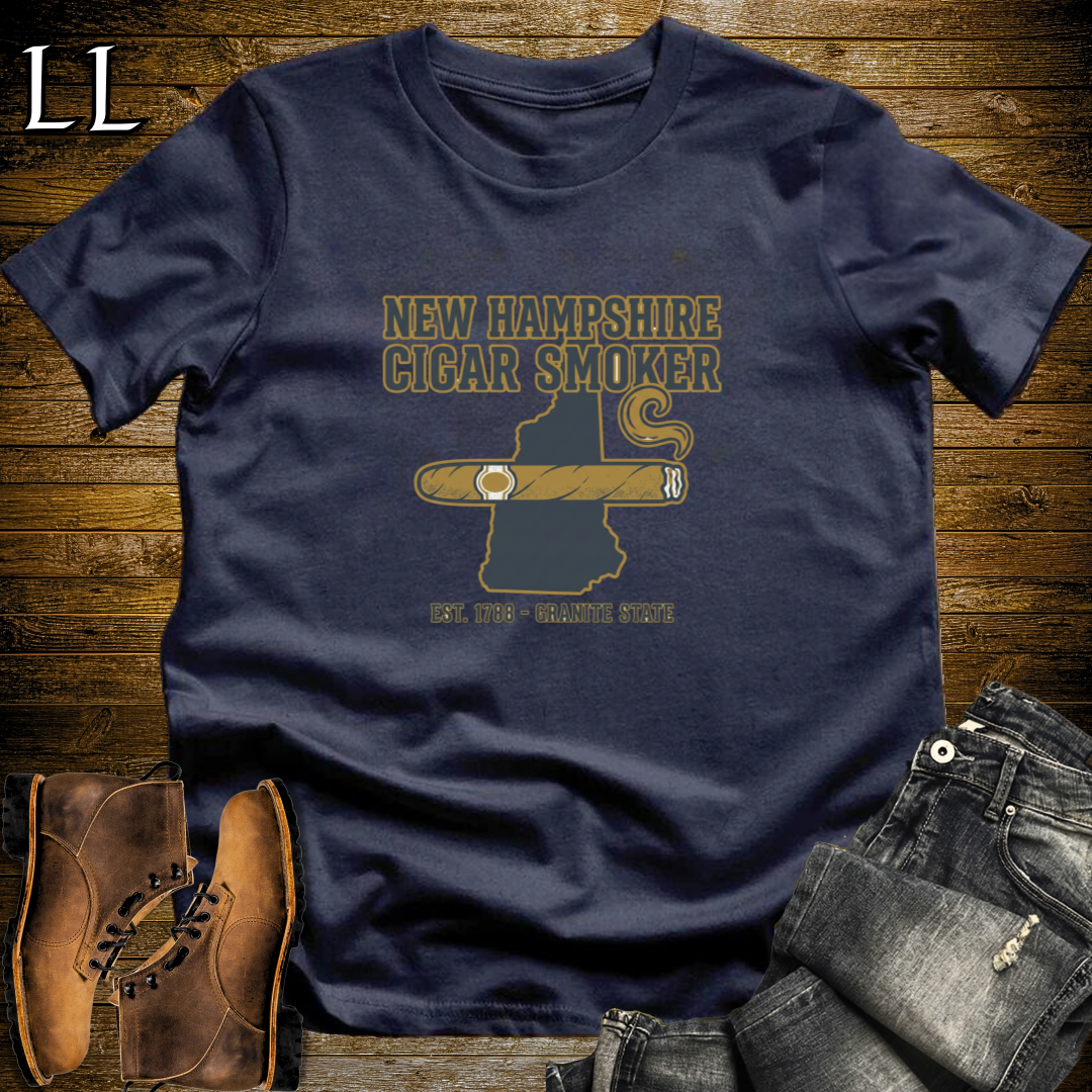 New Hampshire Cigar Smoker T-Shirt Navy | Live Free Cigar Smoker Tee
