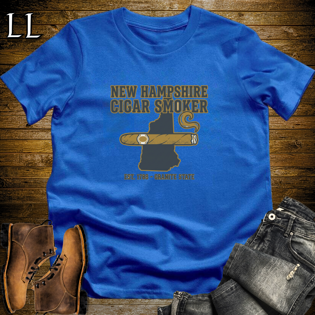 New Hampshire Cigar Smoker T-Shirt Royal Blue | Live Free Cigar Smoker Tee