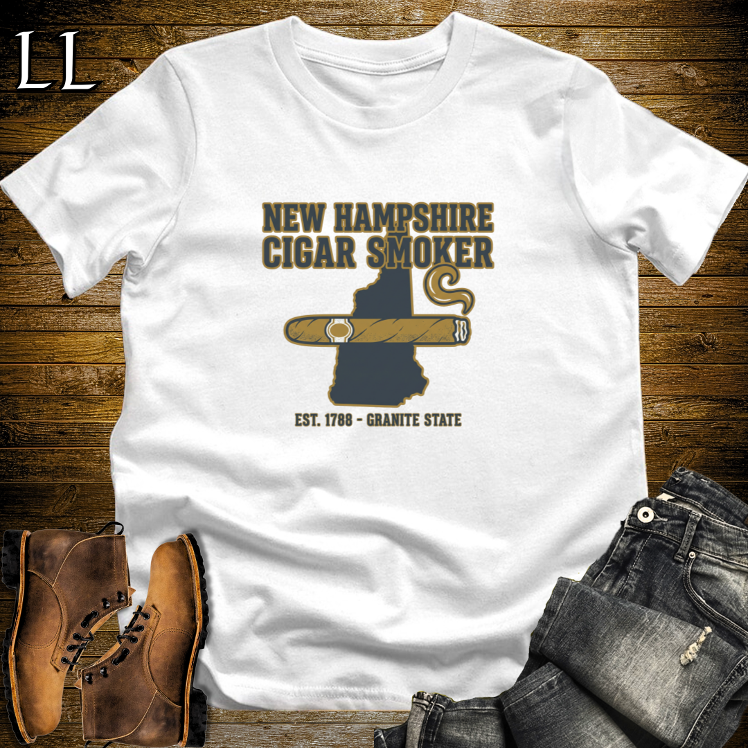 New Hampshire Cigar Smoker T-Shirt White | Live Free Cigar Smoker Tee