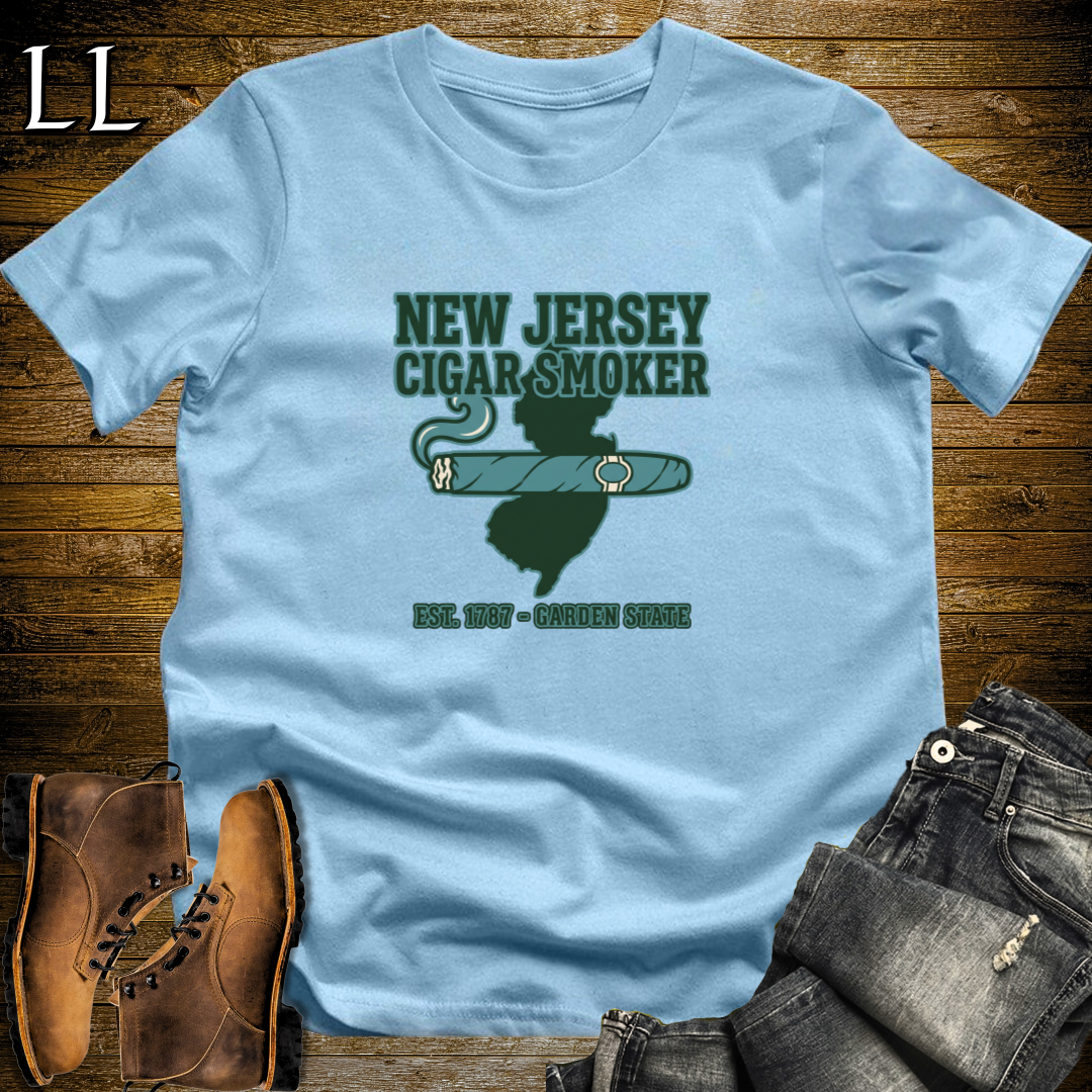New Jersey Cigar Smoker T-Shirt Light Blue | New Jersey Cigar Lover Gift Tee