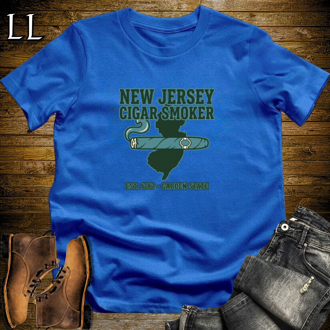 New Jersey Cigar Smoker T-Shirt Royal Blue | New Jersey Cigar Lover Gift Tee