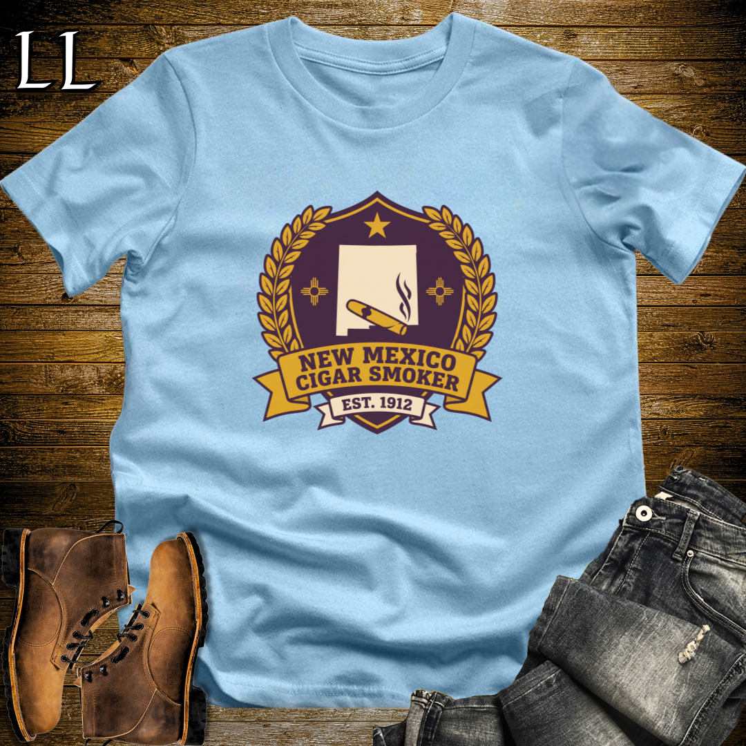 New Mexico Cigar Smoker Shield T-Shirt Light Blue | New Mexico Cigar Crest Shirt
