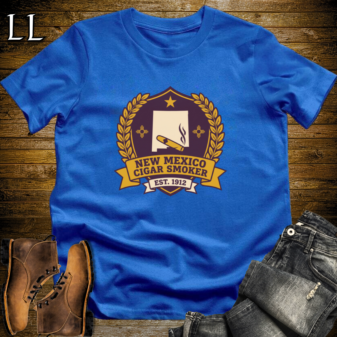 New Mexico Cigar Smoker Shield T-Shirt Royal Blue | New Mexico Cigar Crest Shirt
