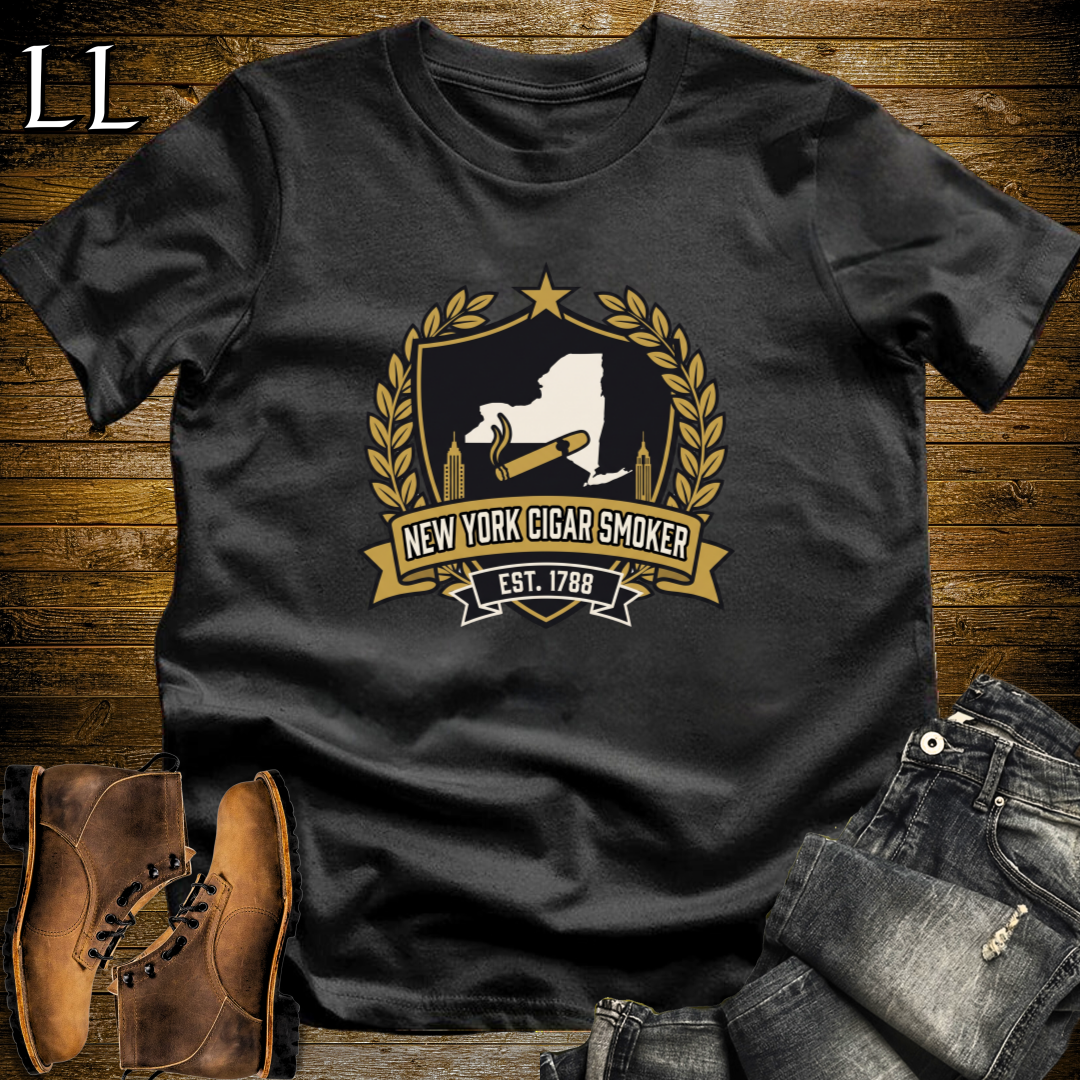 New York Cigar Smoker Shield T-Shirt Black | New York Cigar Crest Gift Tee