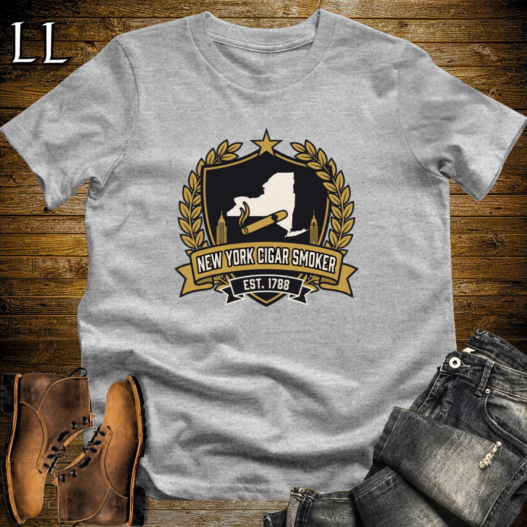 New York Cigar Smoker Shield T-Shirt Sport Grey | New York Cigar Crest Gift Tee