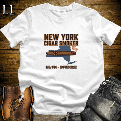 New York Cigar Smoker T-Shirt White | New York Cigar Lover Gift Tee