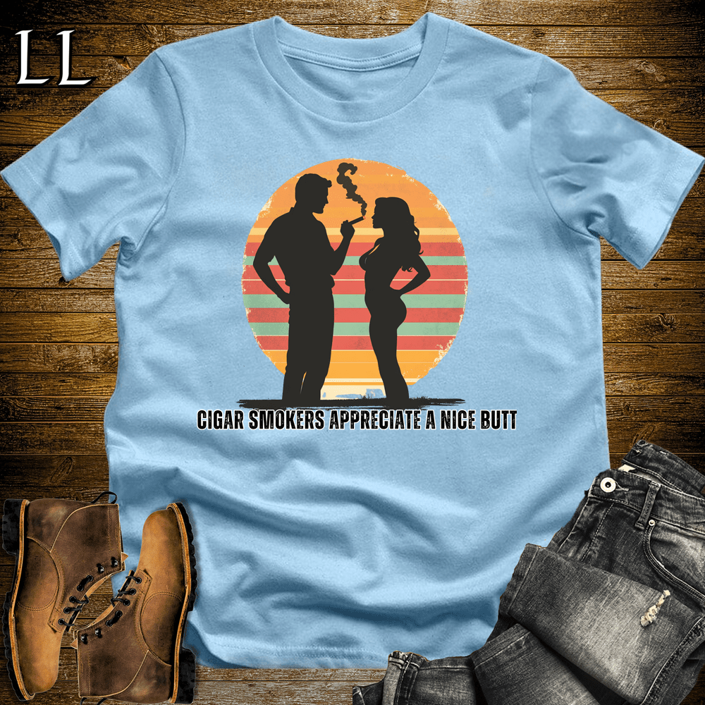Nice Cigar Butt Softstyle T-Shirt Light Blue | Funny Cigar Tee