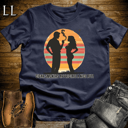 Nice Cigar Butt Softstyle T-Shirt Navy | Funny Cigar Tee