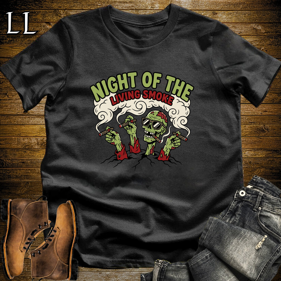 Night of the Living Smoke Zombie Hands Cigar T-Shirt Black | Zombie Cigar Tee