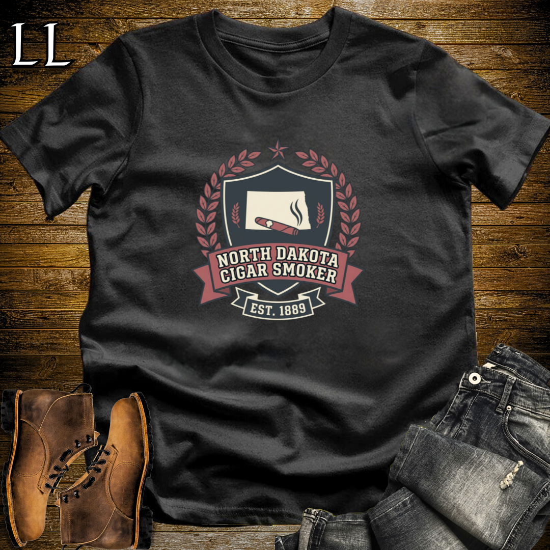 North Dakota Cigar Smoker Shield T-Shirt Black | North Dakota Cigar Shield Tee