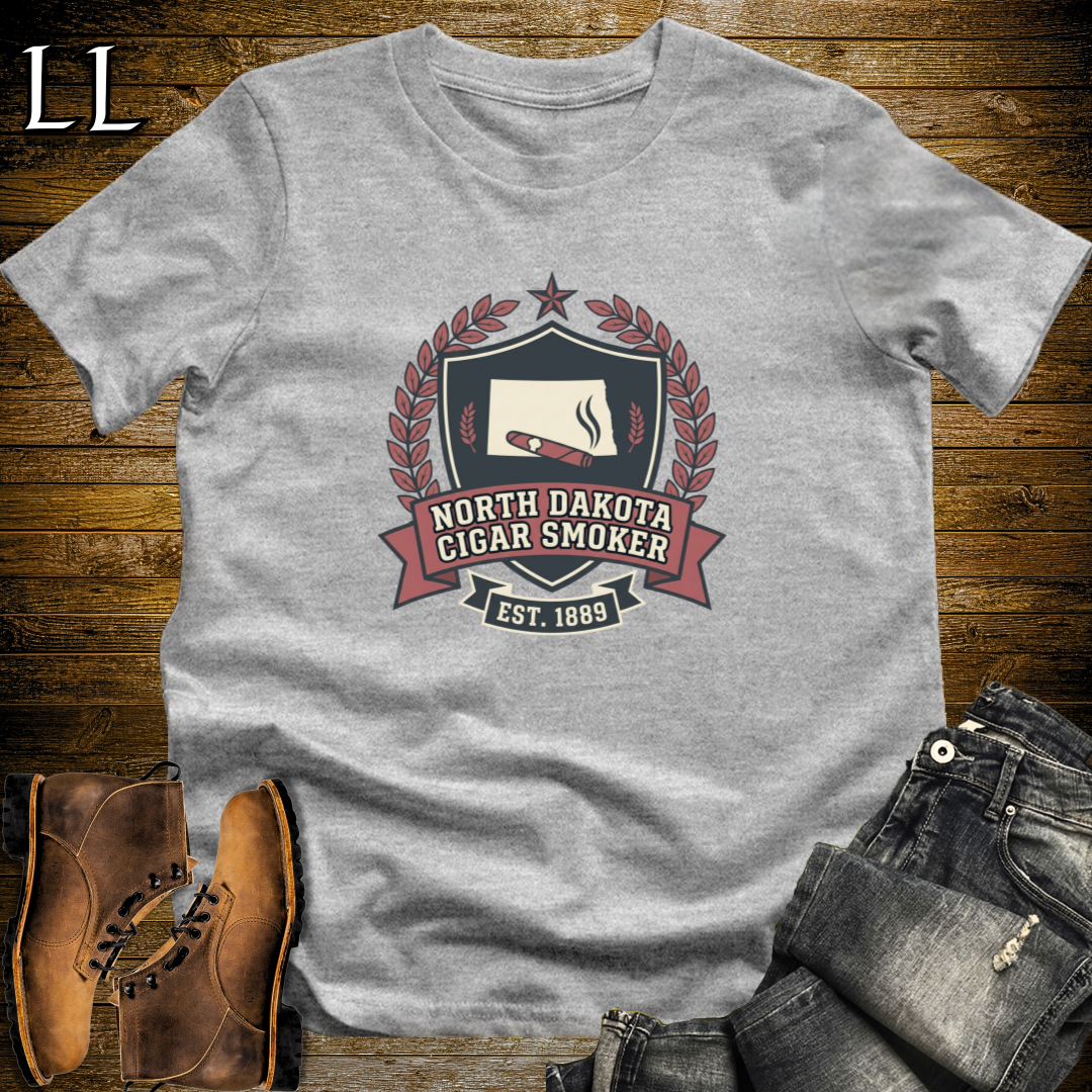 North Dakota Cigar Smoker Shield T-Shirt Sport Grey | North Dakota Cigar Shield Tee