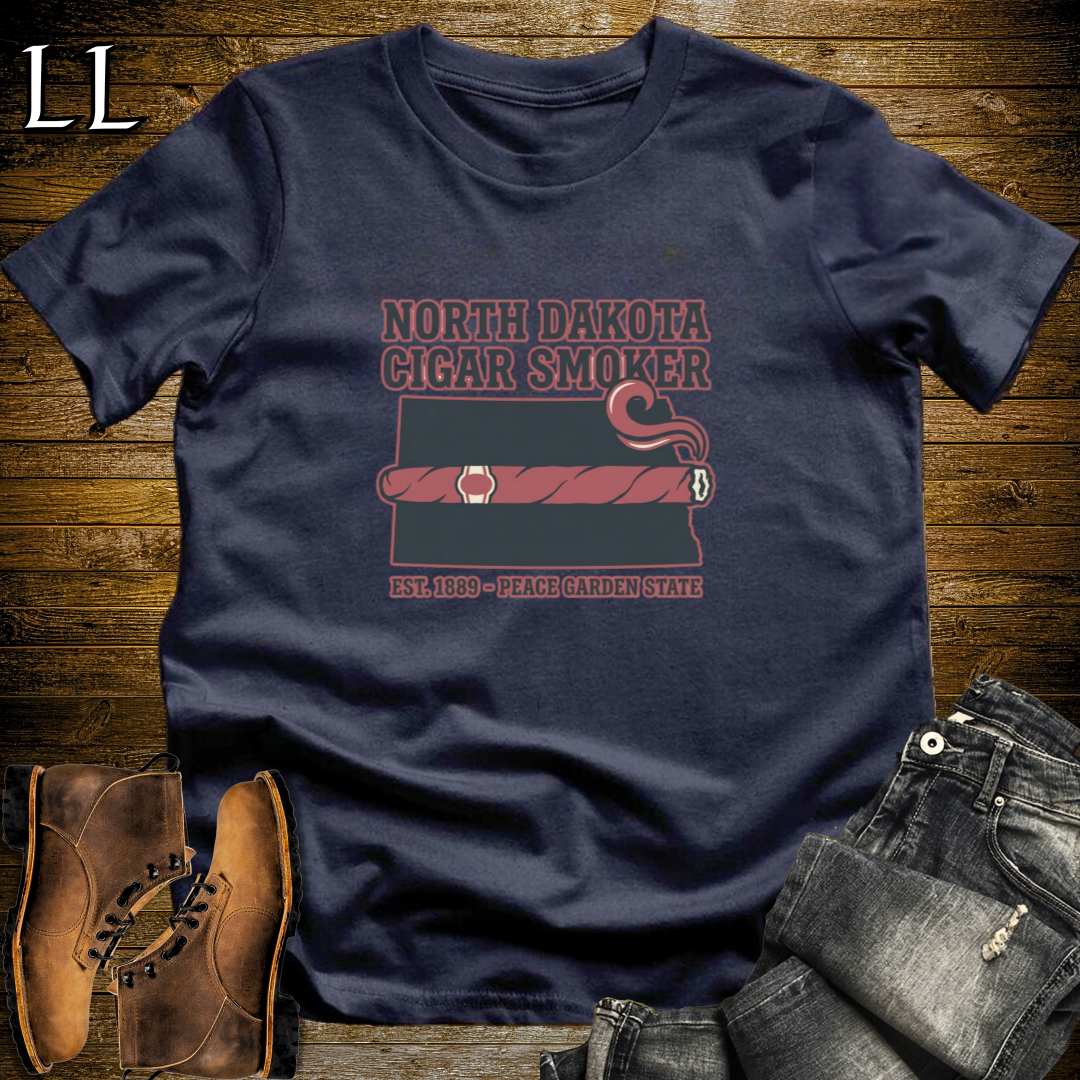North Dakota Cigar Smoker T-Shirt Navy | North Dakota Cigar Society Tee