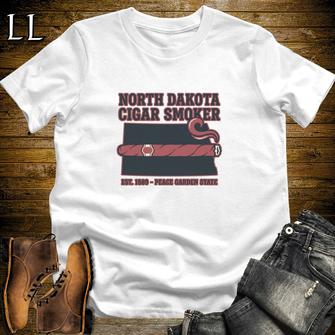 North Dakota Cigar Smoker T-Shirt White | North Dakota Cigar Society Tee