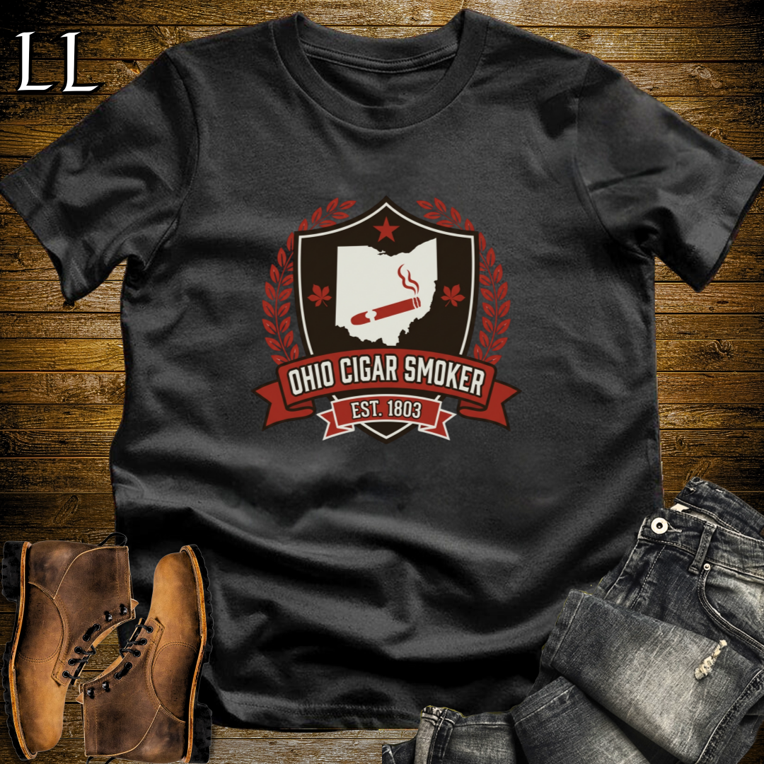 Ohio Cigar Smoker Shield T-Shirt Black | Ohio Cigar Smoker Shield Tee