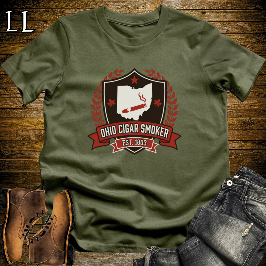 Ohio Cigar Smoker Shield T-Shirt Military Green | Ohio Cigar Smoker Shield Tee