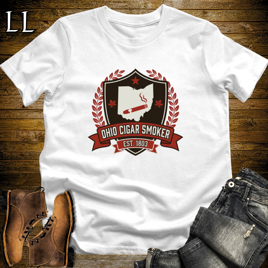 Ohio Cigar Smoker Shield T-Shirt White | Ohio Cigar Smoker Shield Tee