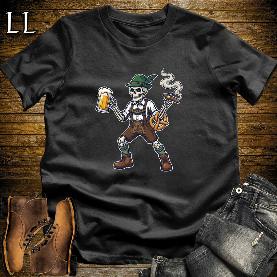 Oktoberfest Skeleton Beer Stein Cigar T-Shirt Black | Beer and Cigar Skeleton Tee