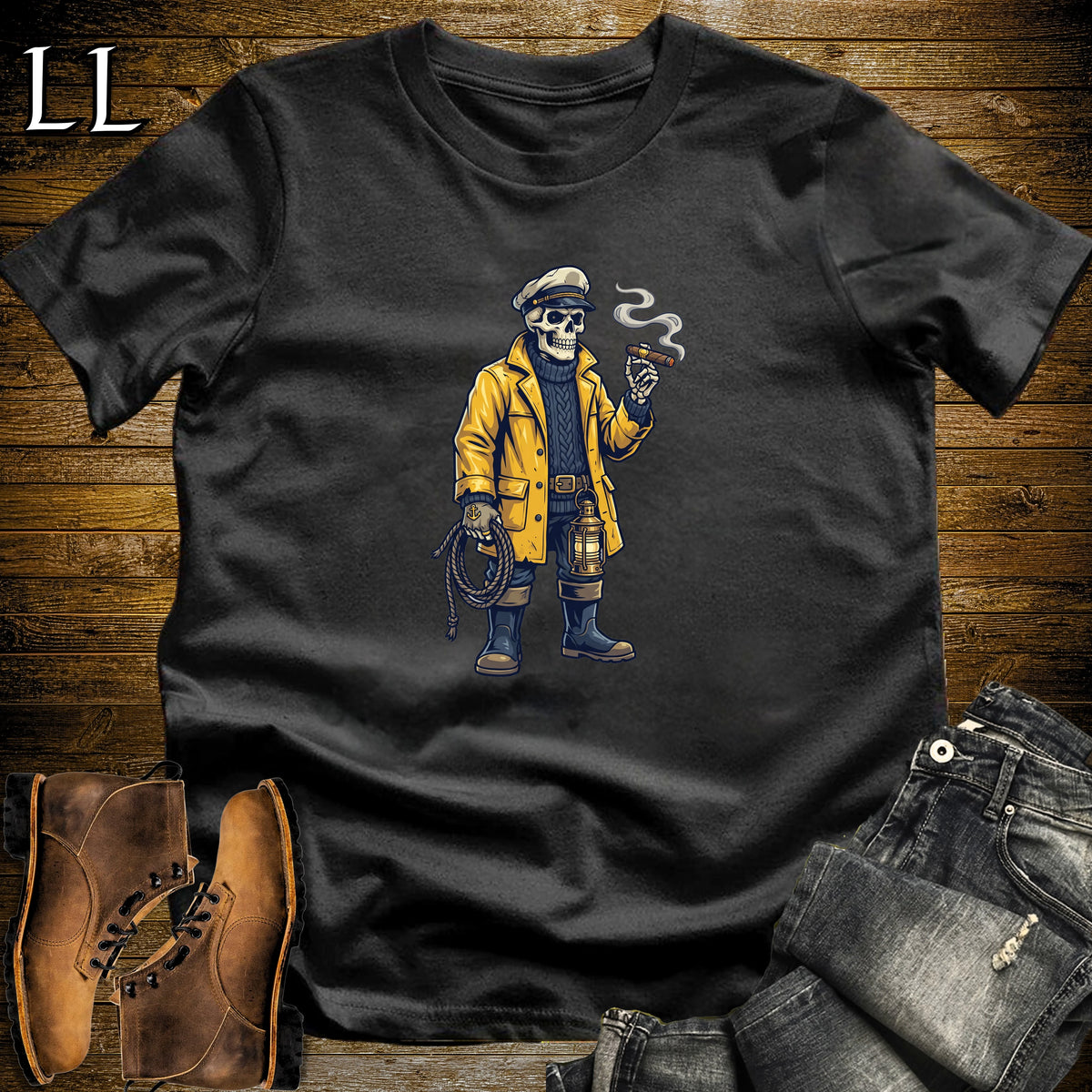 Old Salt Skeleton Sailor Cigar T-Shirt Black | Skeleton Sailor Cigar Tee