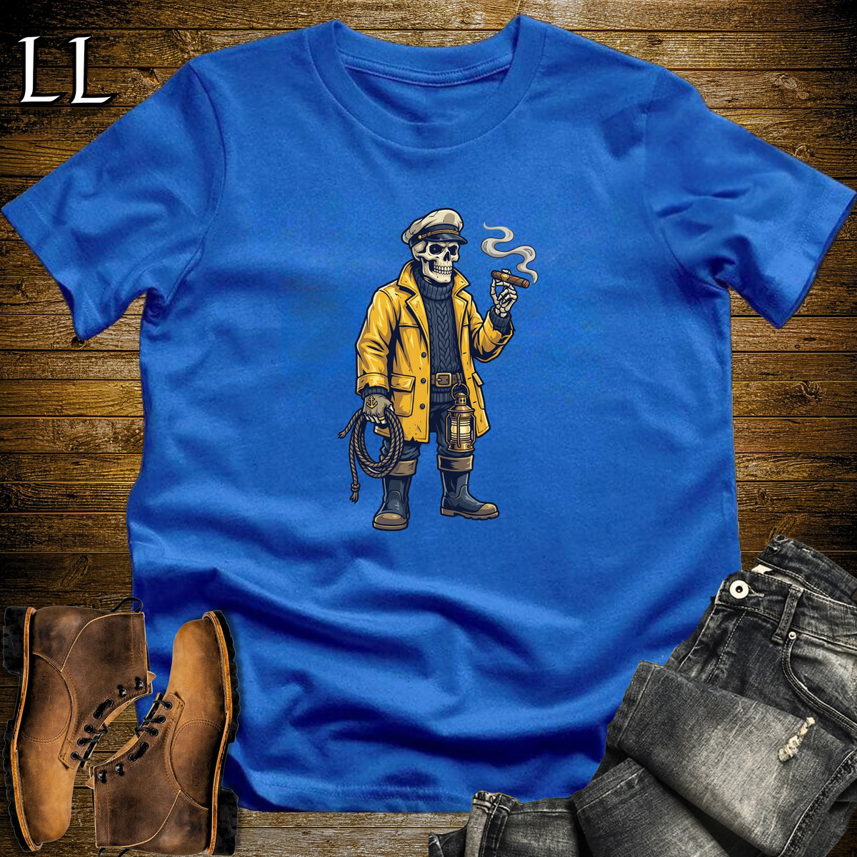 Old Salt Skeleton Sailor Cigar T-Shirt Royal | Skeleton Sailor Cigar Tee