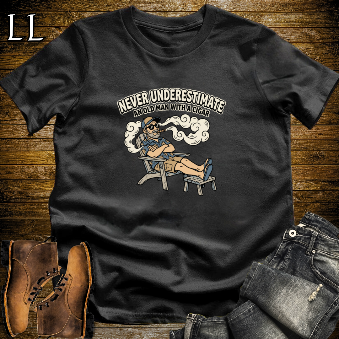 Old Man with Cigar 1 T-Shirt Black | Cigar Grandpa Gift Shirt