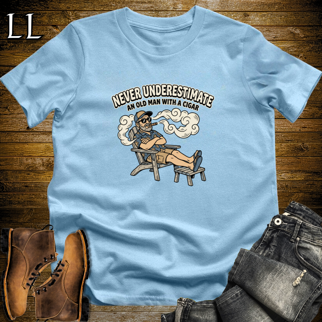 Old Man with Cigar 1 T-Shirt Light Blue | Cigar Grandpa Gift Shirt