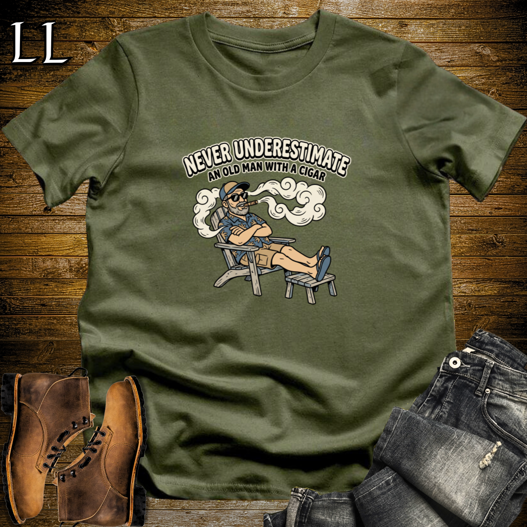 Old Man with Cigar 1 T-Shirt Military Green | Cigar Grandpa Gift Shirt