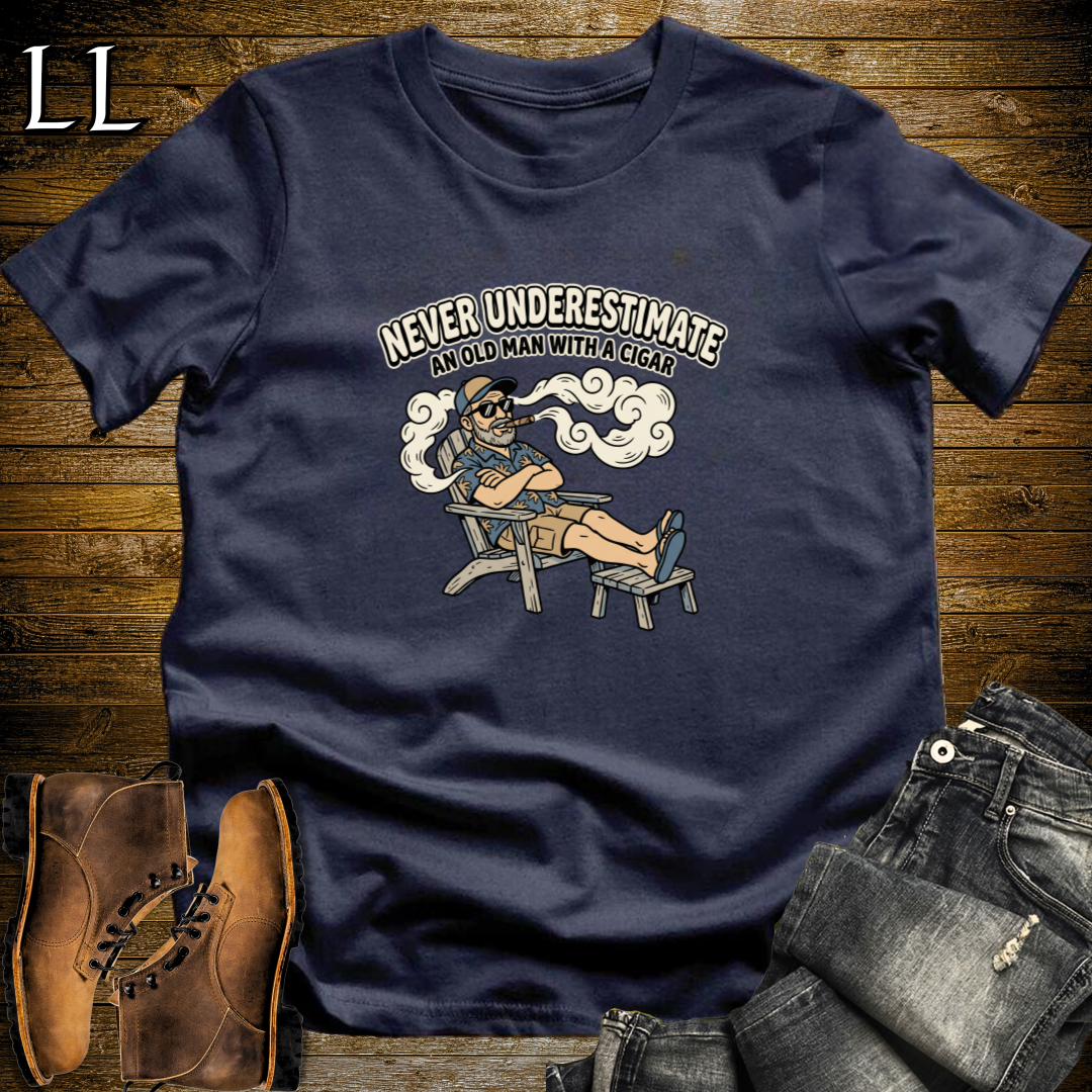 Old Man with Cigar 1 T-Shirt Navy | Cigar Grandpa Gift Shirt