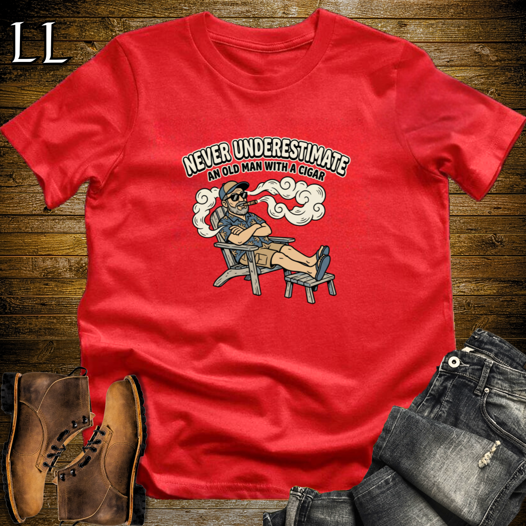 Old Man with Cigar 1 T-Shirt Red | Cigar Grandpa Gift Shirt