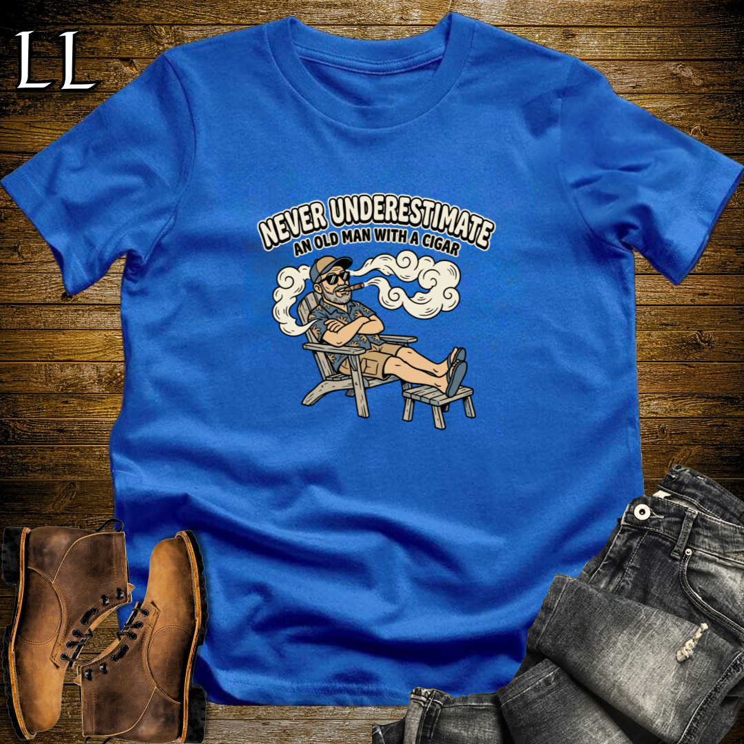 Old Man with Cigar 1 T-Shirt Royal Blue | Cigar Grandpa Gift Shirt