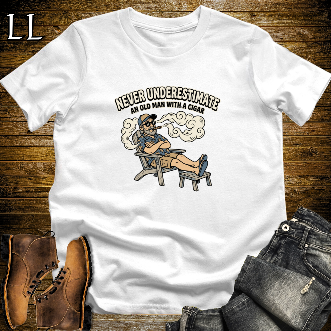 Old Man with Cigar 1 T-Shirt White | Cigar Grandpa Gift Shirt