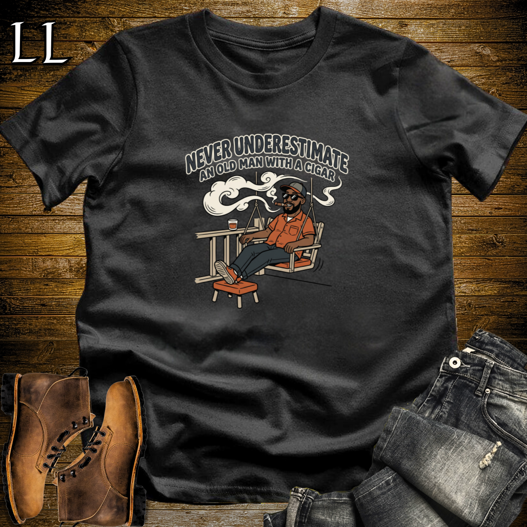 Old Man With Cigar 2 T-Shirt Black | Cigar Grandpa Graphic Tee