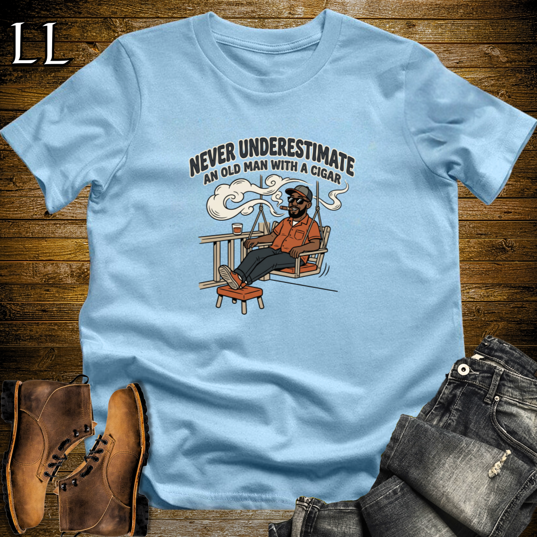 Old Man With Cigar 2 T-Shirt Light Blue | Cigar Grandpa Graphic Tee