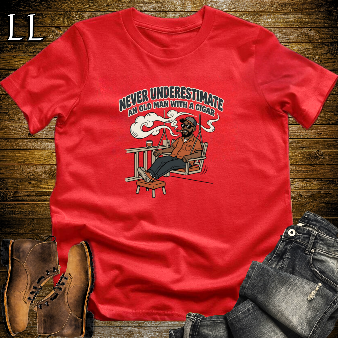 Old Man With Cigar 2 T-Shirt Red | Cigar Grandpa Graphic Tee