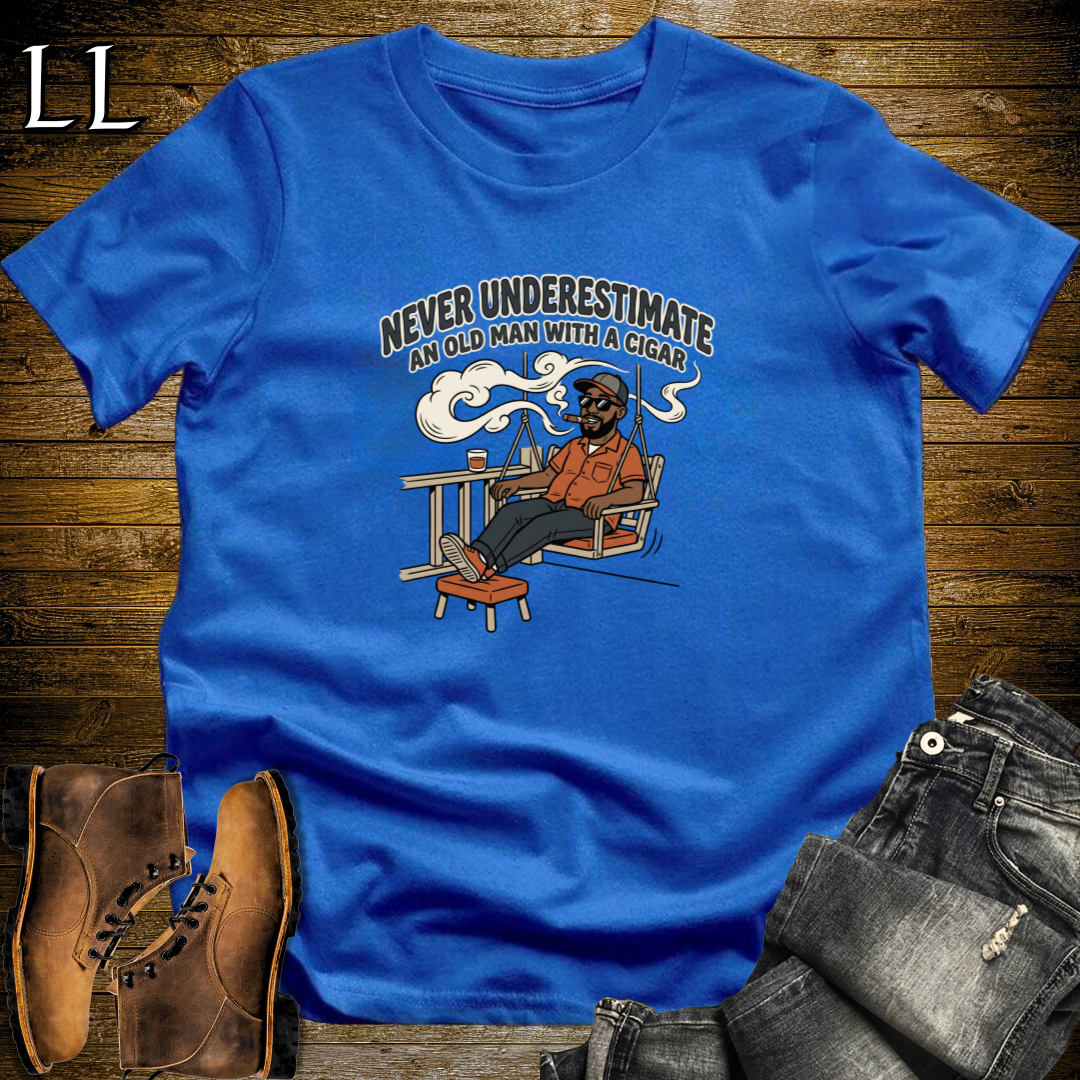 Old Man With Cigar 2 T-Shirt Royal Blue | Cigar Grandpa Graphic Tee