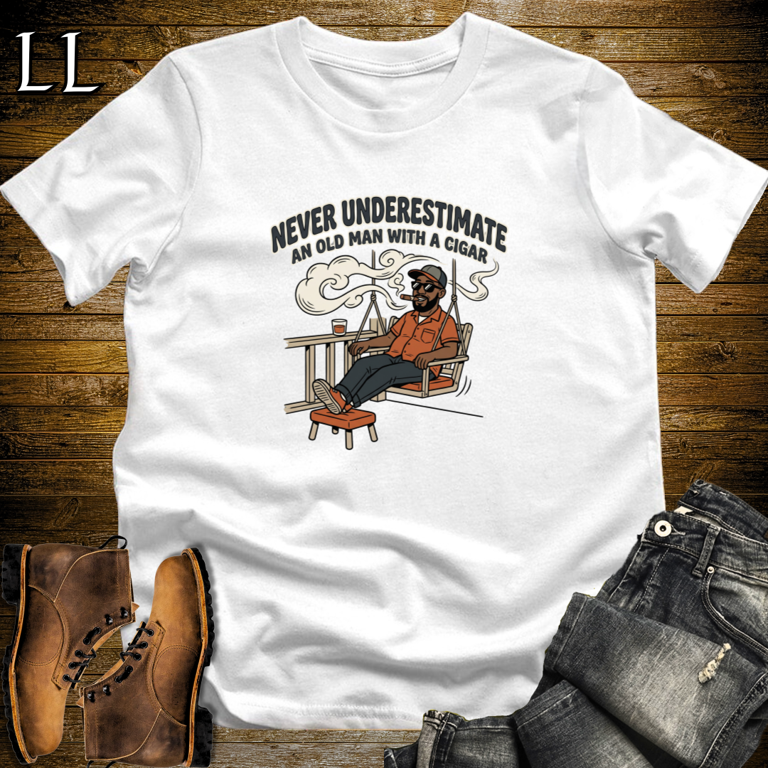 Old Man With Cigar 2 T-Shirt White | Cigar Grandpa Graphic Tee