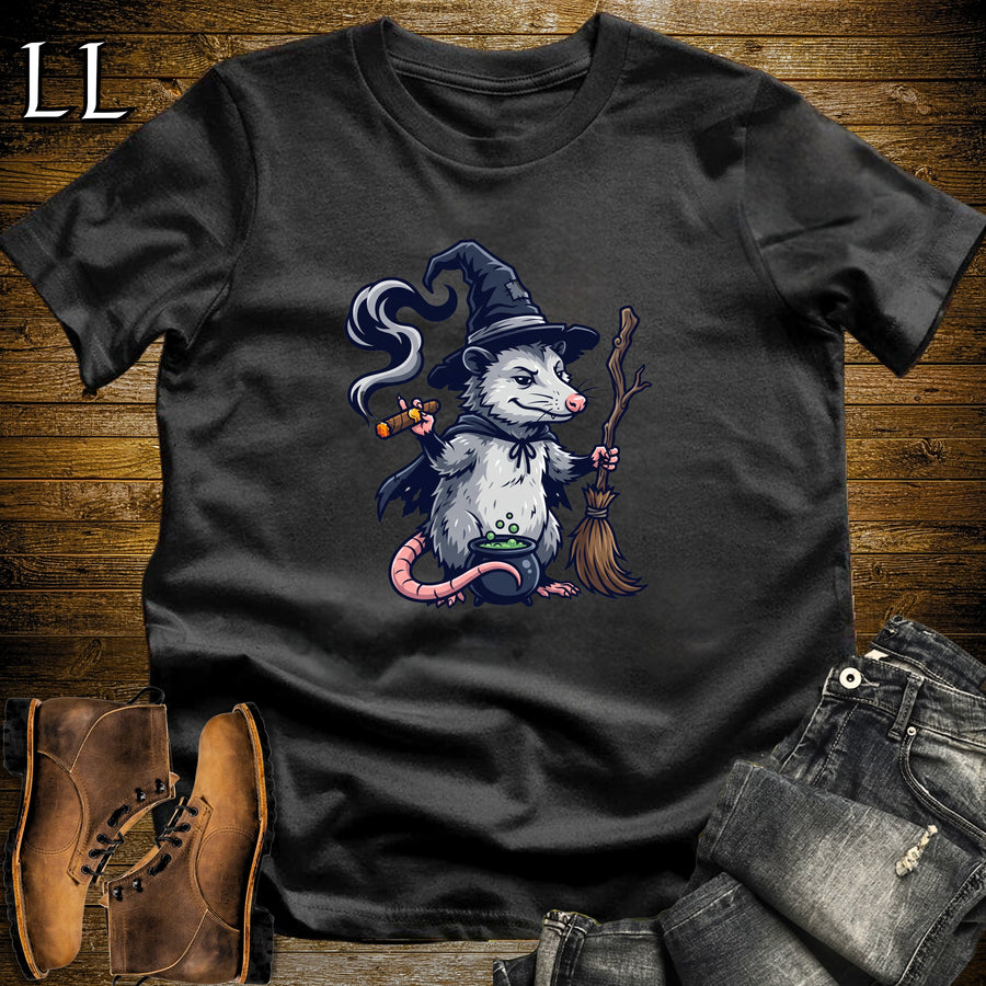 Opossum Witch Cauldron Cigar T-Shirt Black | Opossum Witch Cigar Tee
