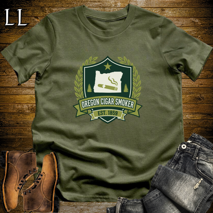 Oregon Cigar Smoker Shield T-Shirt Military Green | Oregon Cigar Crest Gift Tee