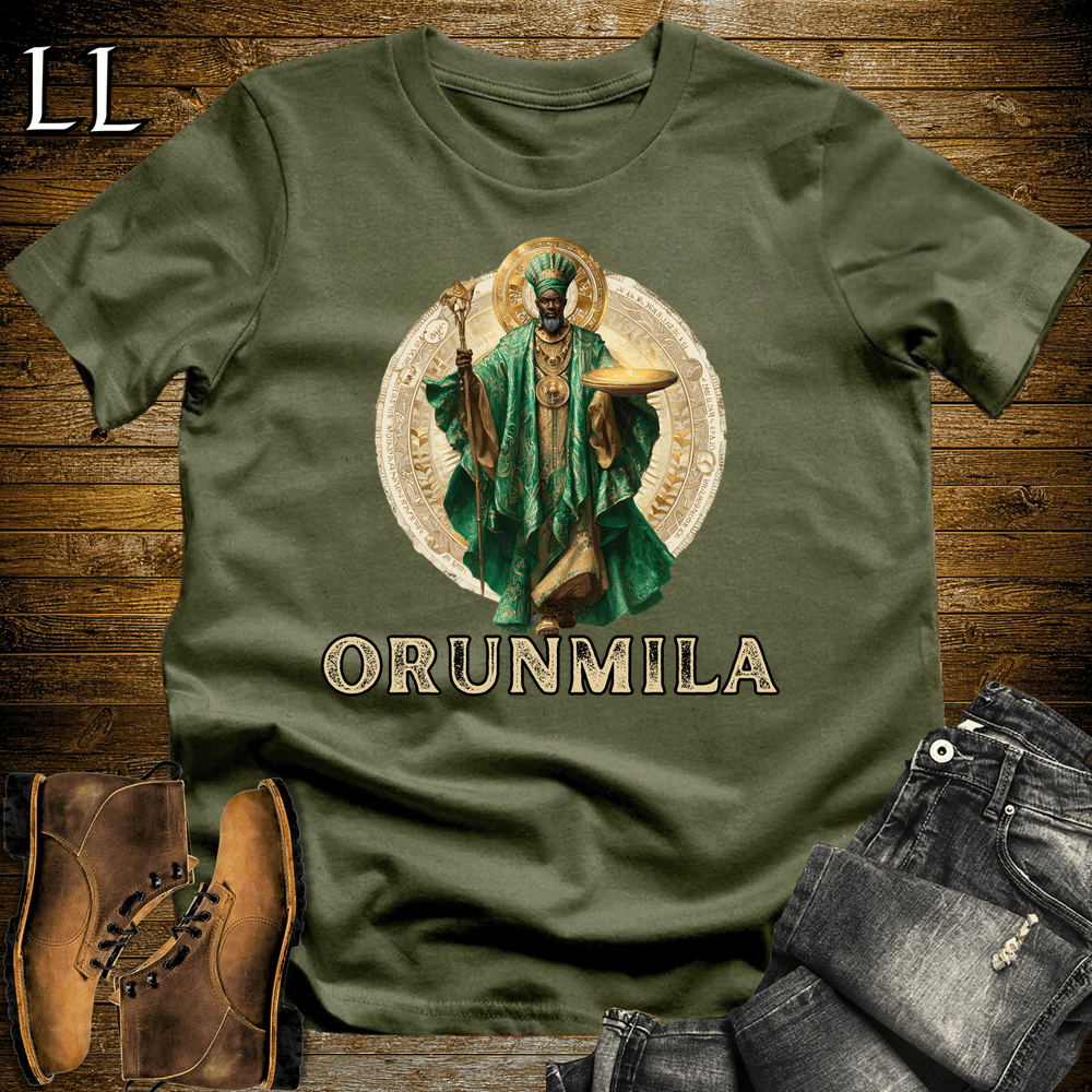 Orunmila African God Softstyle Tee Military Green | Yoruba Wisdom God Tee