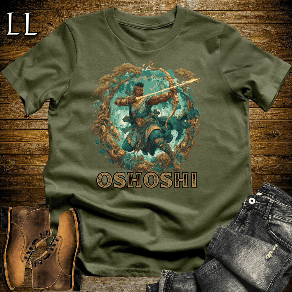 Oshoshi African God Softstyle Tee Military Green | Yoruba Hunter God Tee