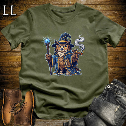 Owl Wizard Spellbook Cigar T-Shirt Military Green | Owl Wizard Cigar Tee