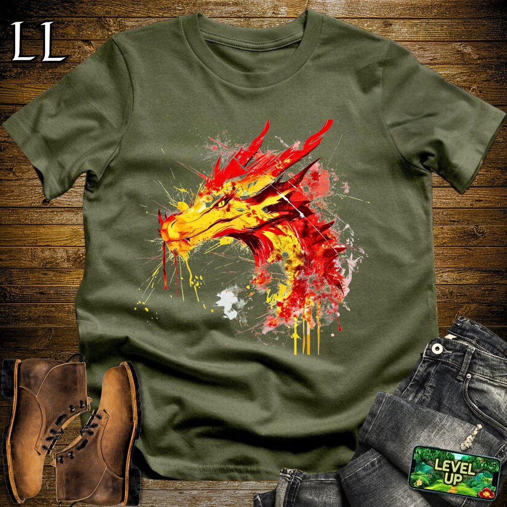 Painted Flame Dragon Softstyle Tee - Military Green - LegacyLayers