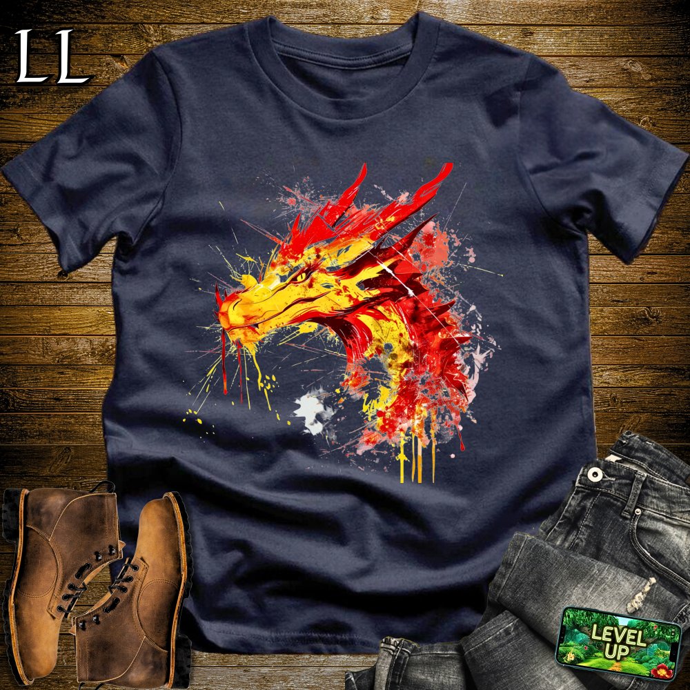 Painted Flame Dragon Softstyle Tee - Navy - LegacyLayers